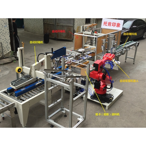 珠海自動開箱+機(jī)器人裝箱+自動封箱